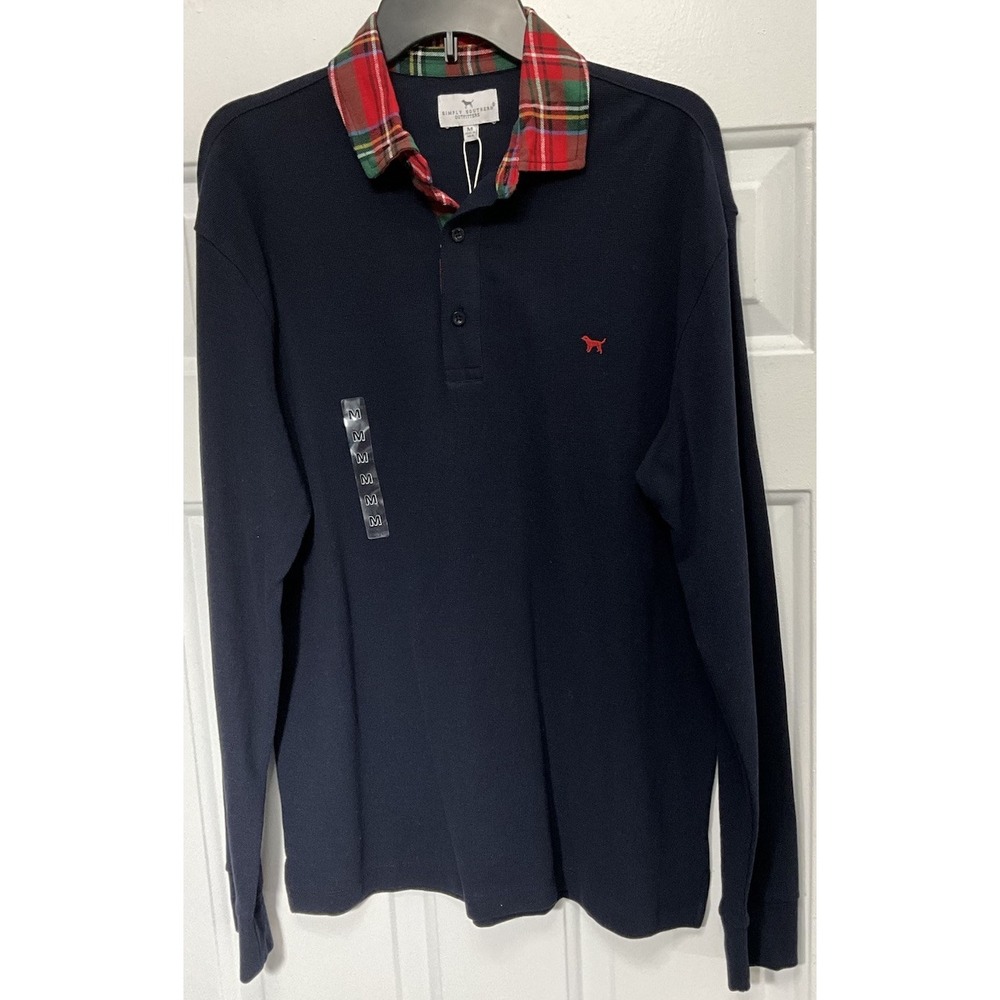 Simply Southern Rugby Polo Embroidered Logo Long Sleeve Shirt Navy Blue Medium